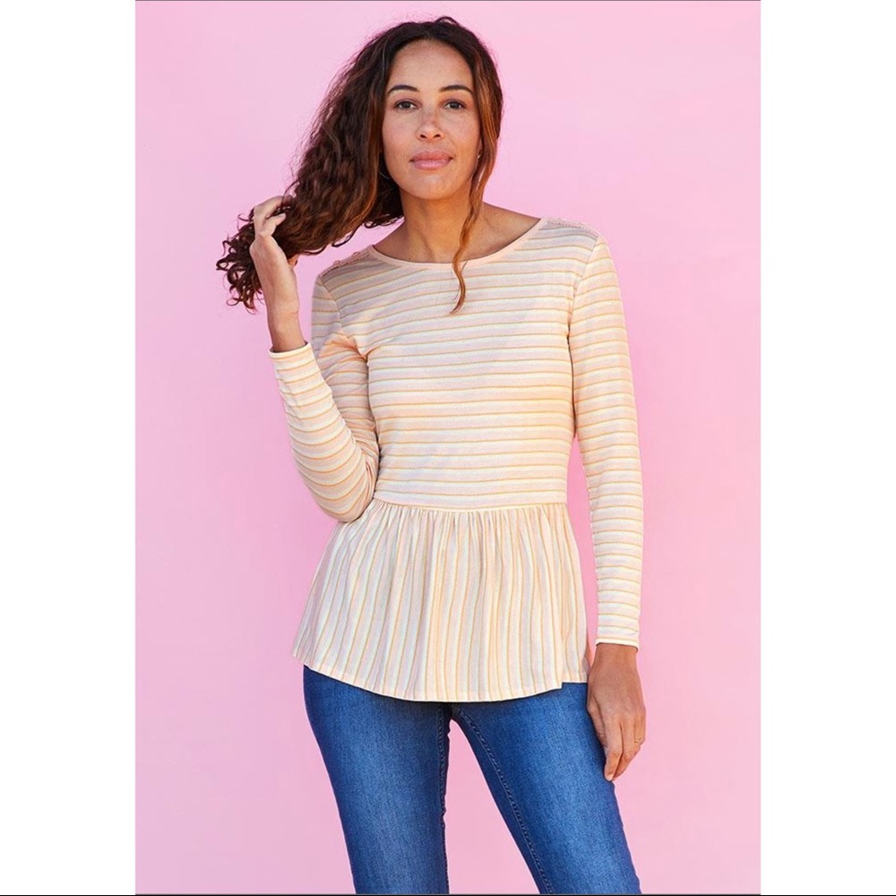 NWT Matilda Jane Women’s True Friend Top Pink White Stripe Peplum Extra Small